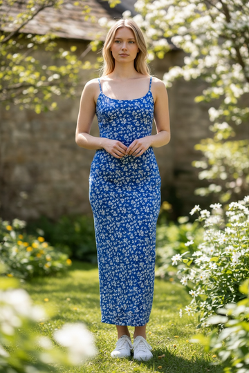 Blue & White floral slip dress. Size 8