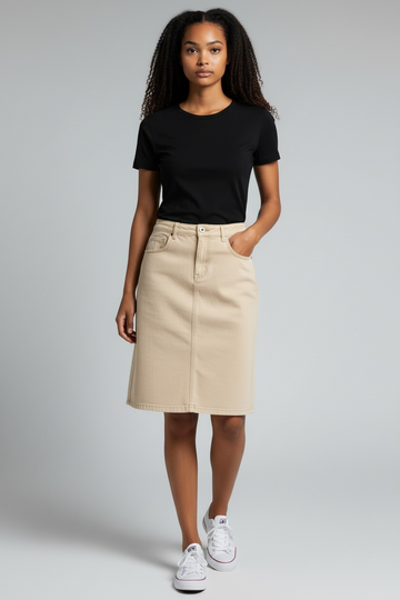 Elm. Soft Denim Pencil Skirt Taupe. Size:12