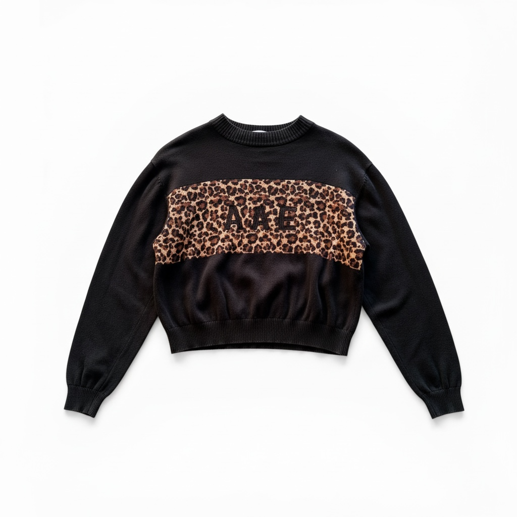 All About Eve. Cropped Jumper. Size:12 Black, Leopard print Knit wear