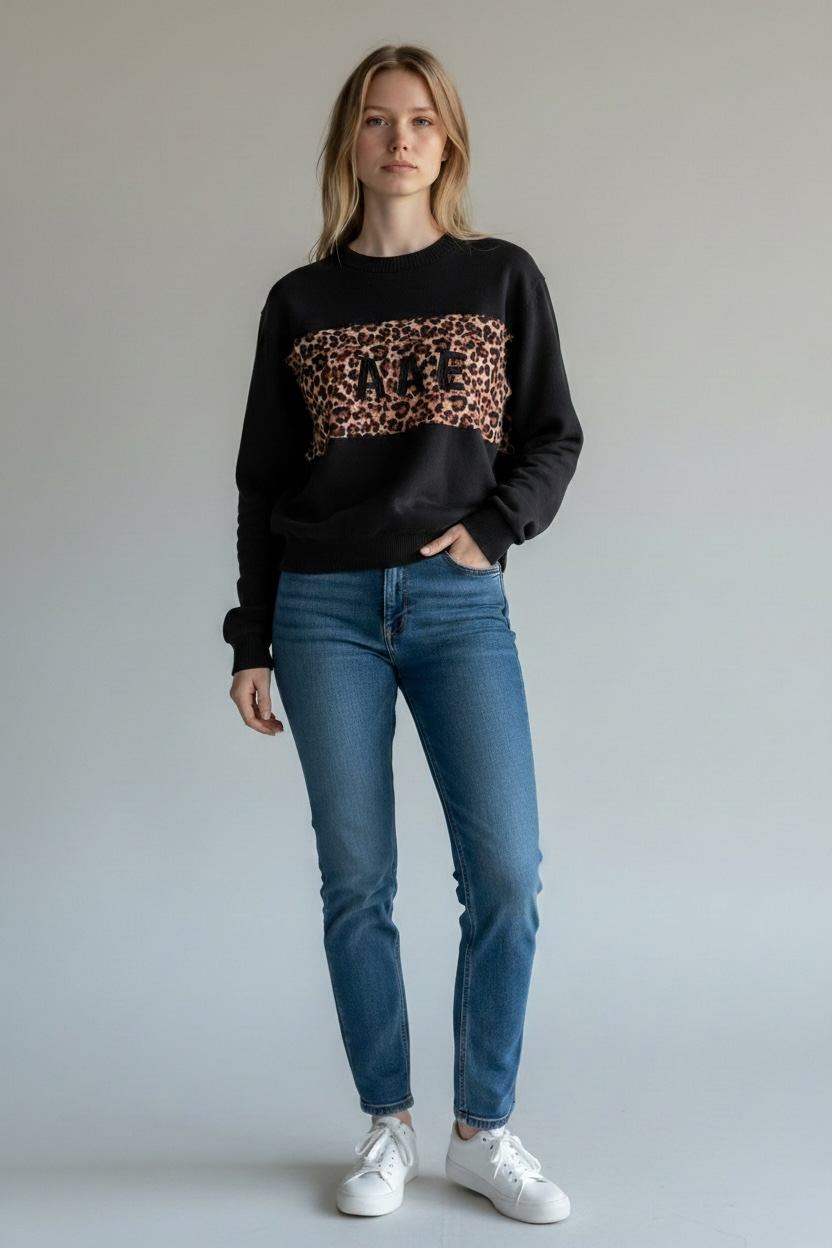 All About Eve. Cropped Jumper. Size:12 Black, Leopard print Knit wear