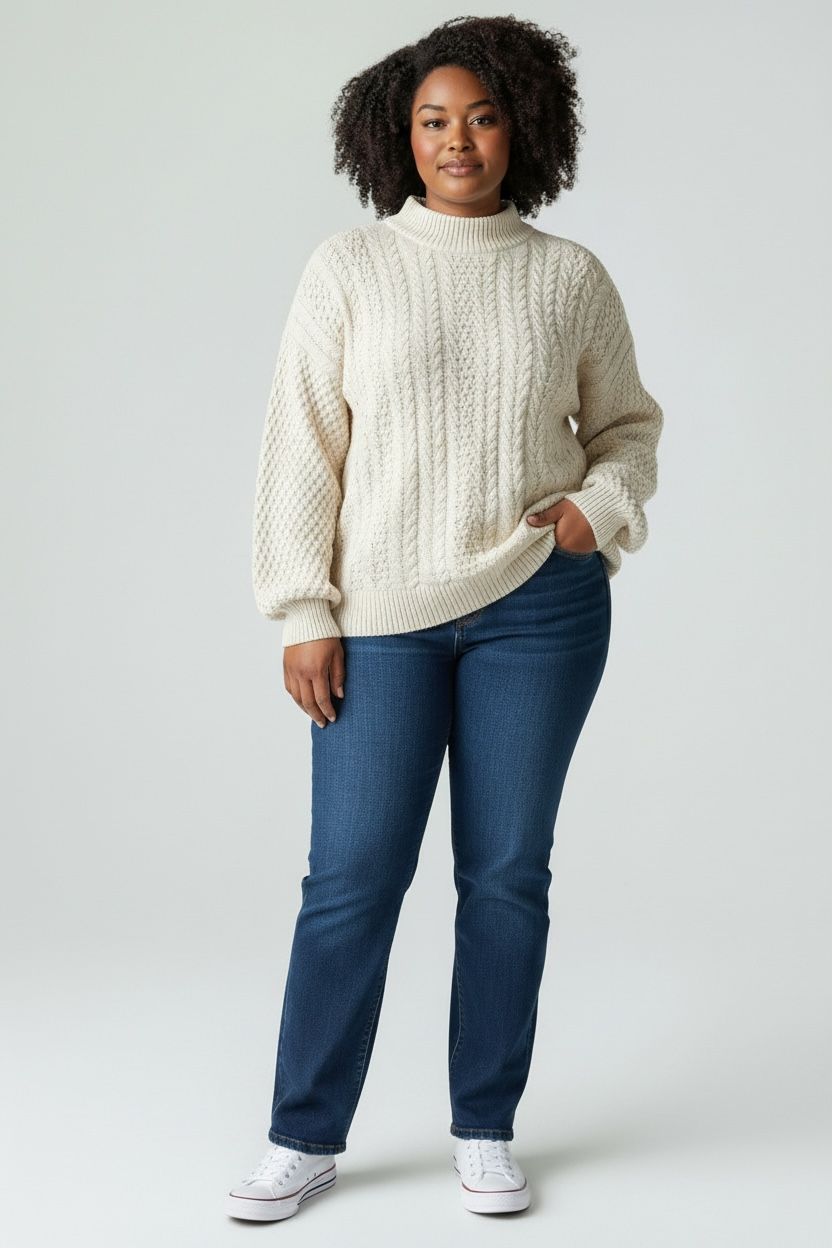 SPELL Jumper. SizeL White & Cream based Knit Winter wear
